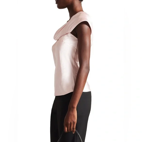 NWT Ted Baker WMB-Deanaah Draped Neck Straight Top in LT- Nude Size 4 - Picture 3 of 7